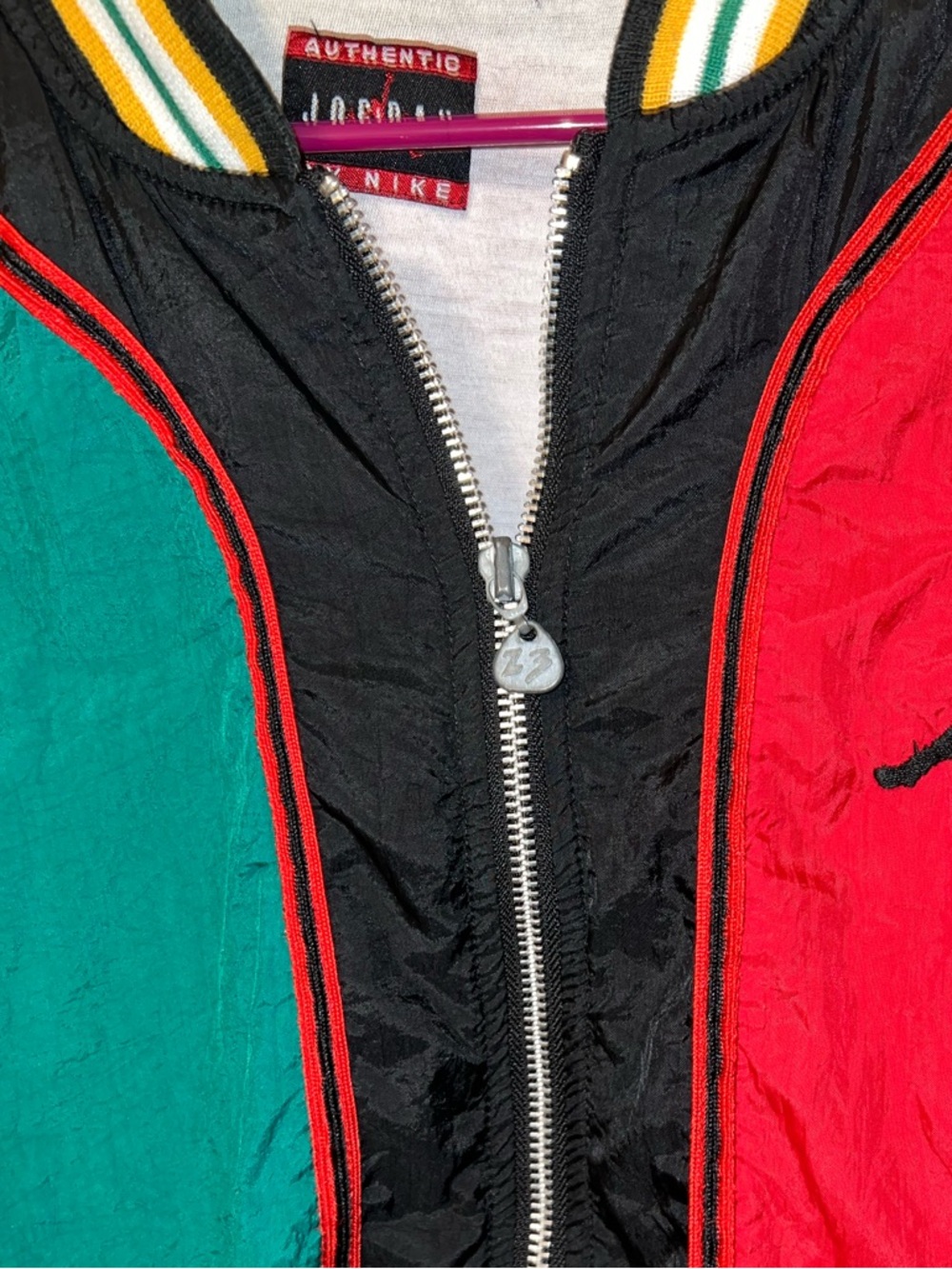90s Rare Nike Air Jordan Black Red Green Bomber Zip Up Nylon Jacket Size XL - Picture 8 of 14